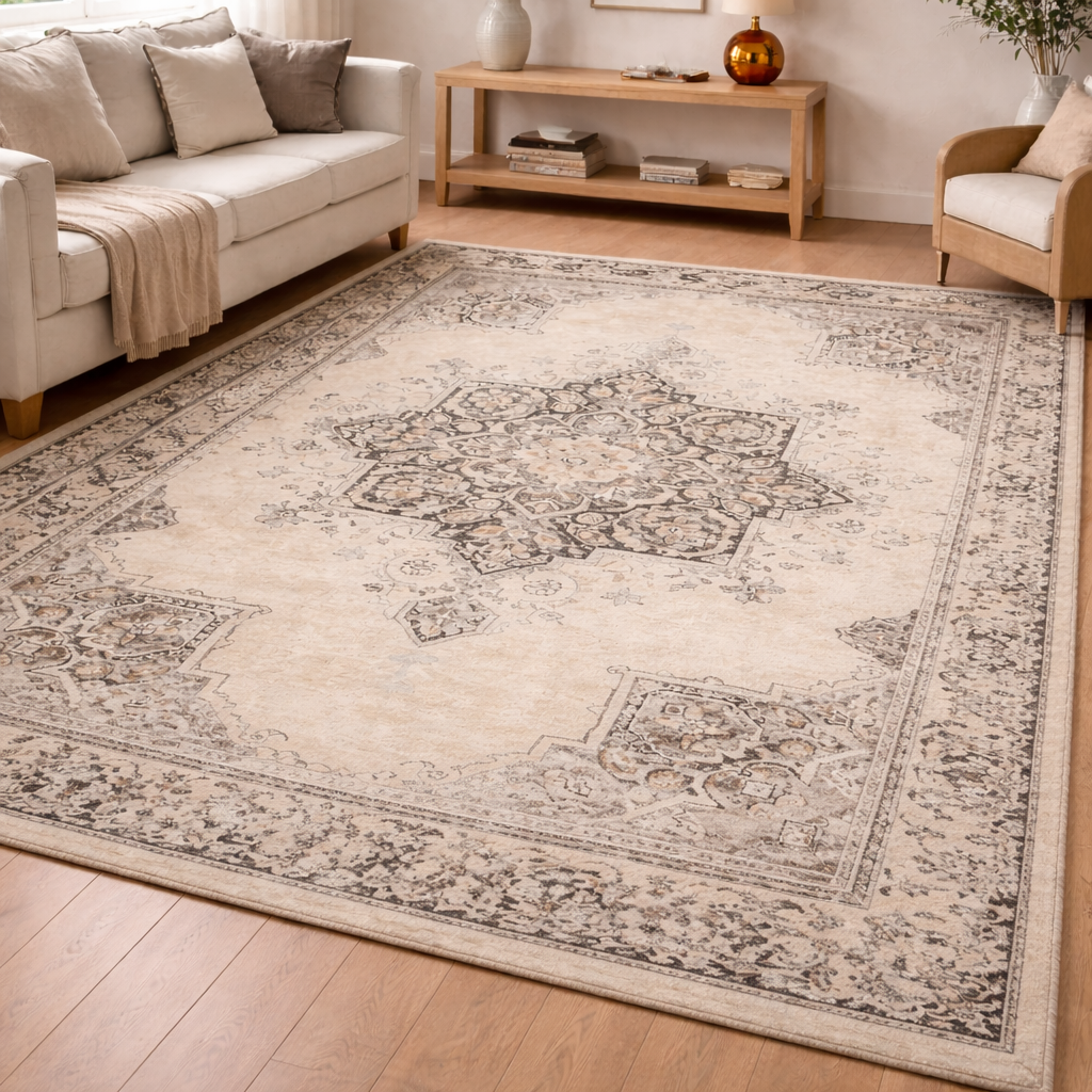Arlo Vintage Medallion Rug -Soft Grey