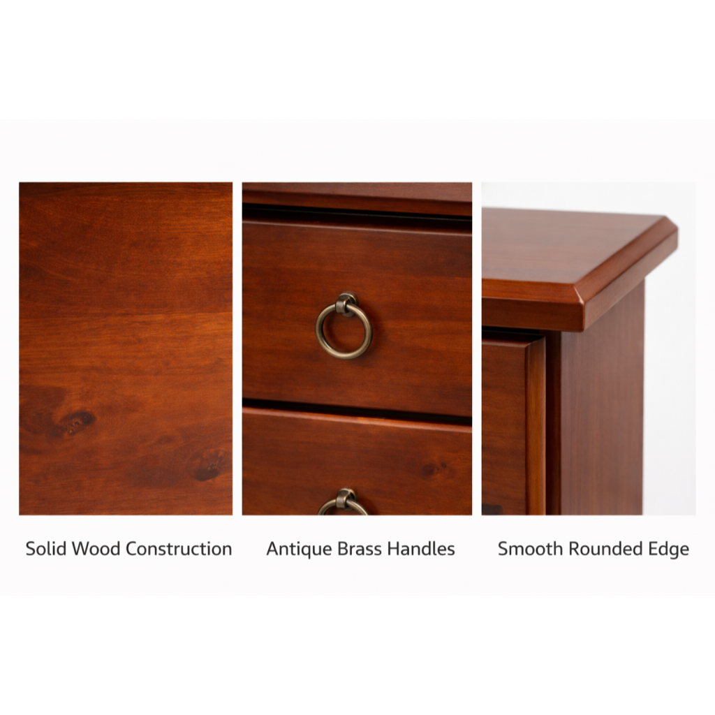 Hamilton Solid Wood Bedside Table -Classic Walnut Finish