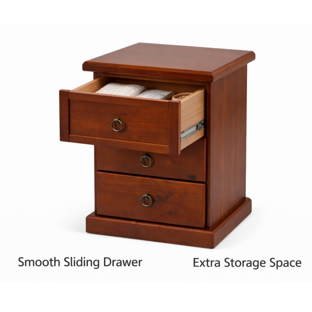 Hamilton Solid Wood Bedside Table -Classic Walnut Finish