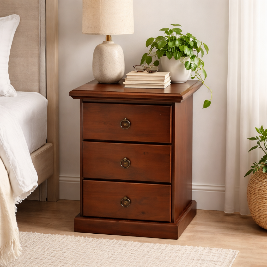Hamilton Solid Wood Bedside Table -Classic Walnut Finish