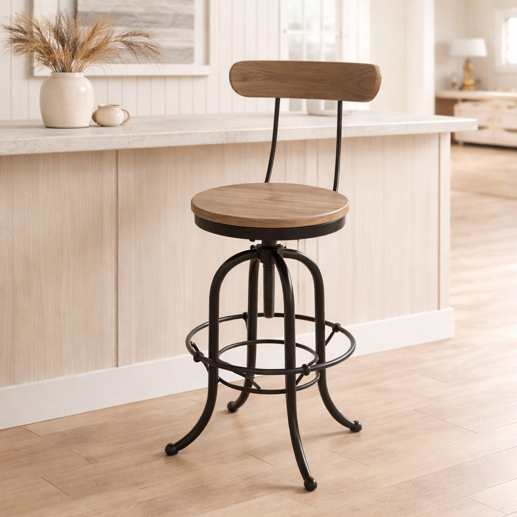 Hudson Industrial Bar Stool -Timber & Metal