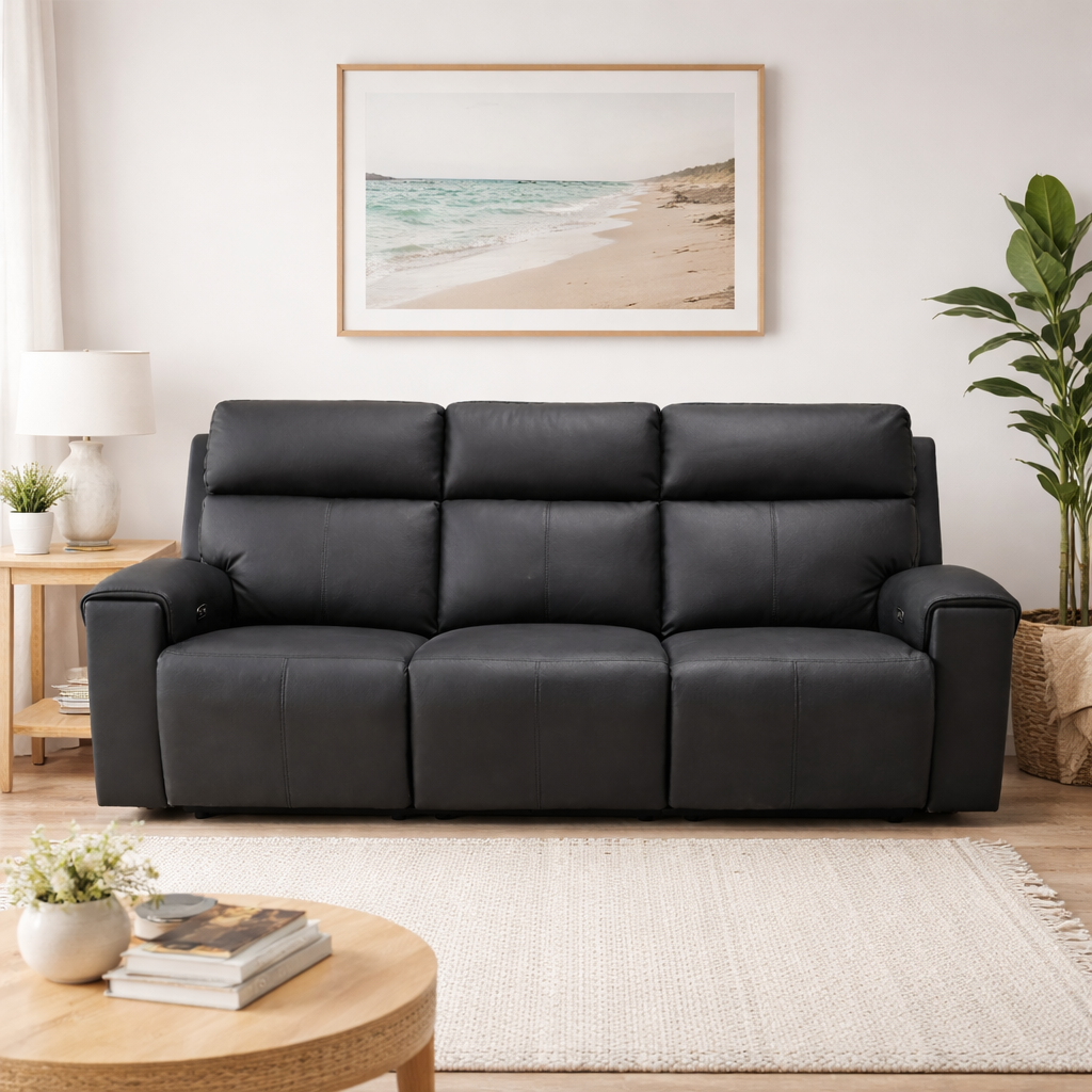 Jackson Leather Electric Recliner Sofa -3 Seater Black