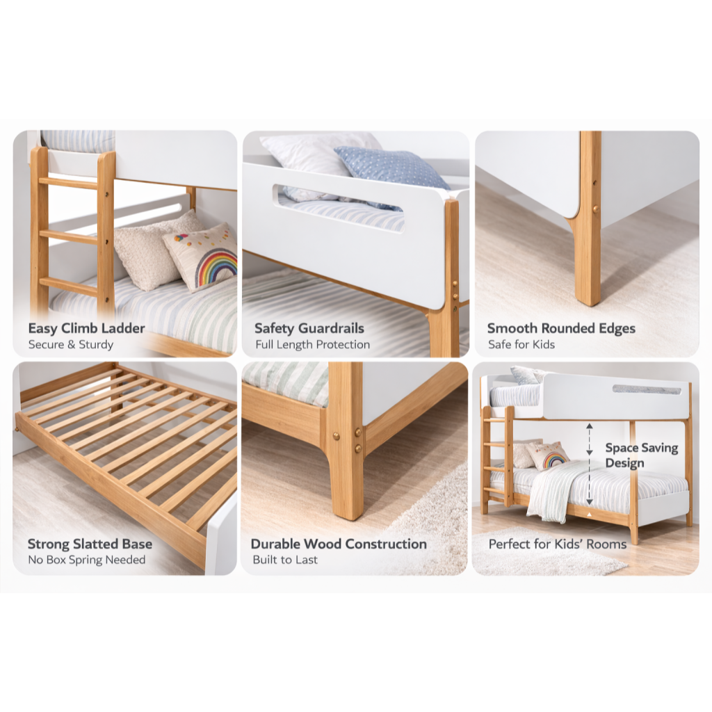 Haven Kids Bunk Bed -Solid Timber Wooden Bunk Bed Frame