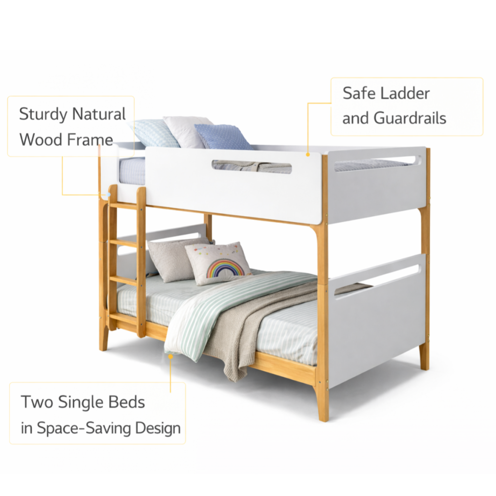 Haven Kids Bunk Bed -Solid Timber Wooden Bunk Bed Frame