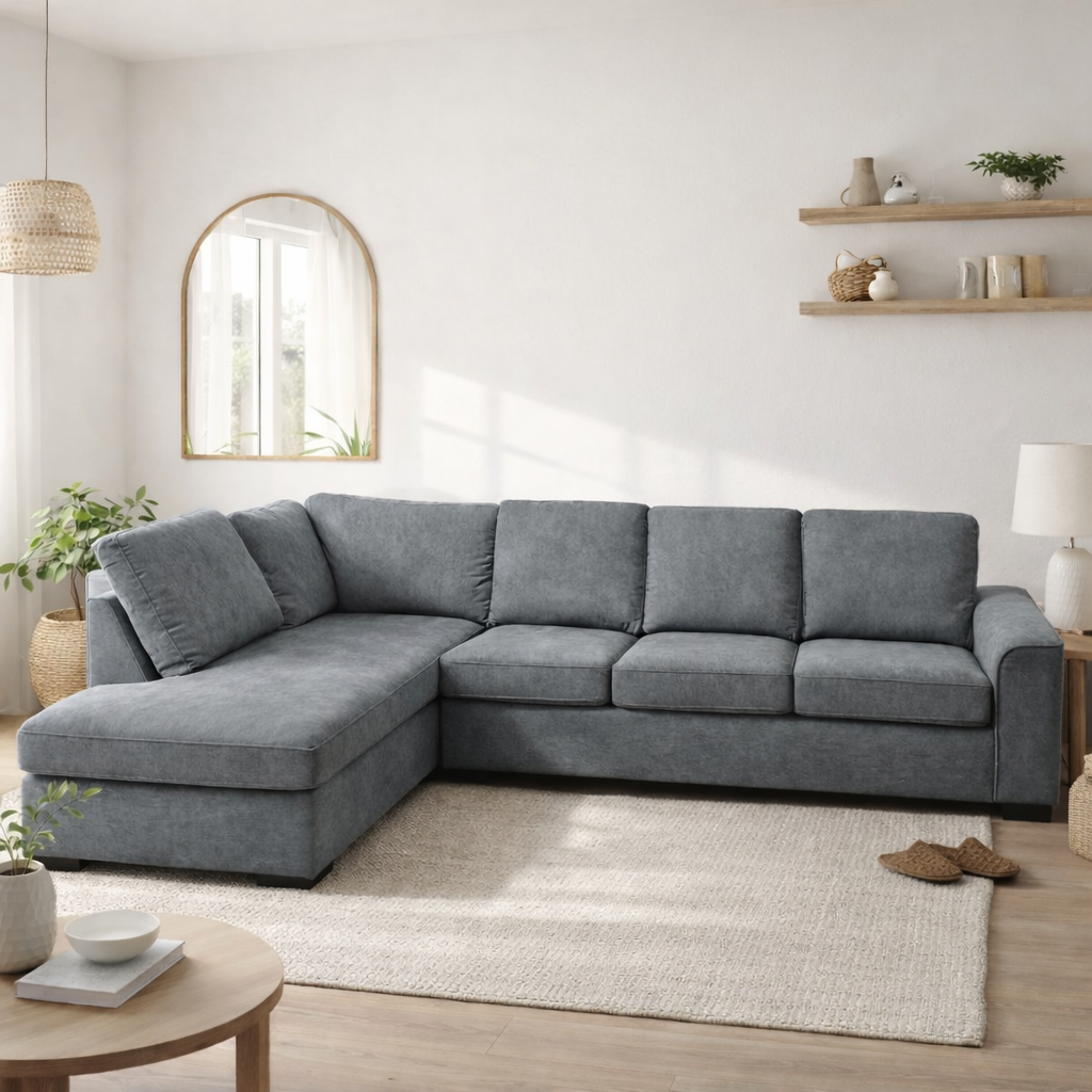 Kristie Fabric Corner Sofa Bed with Pull-Out Double Mattress -Dark Grey