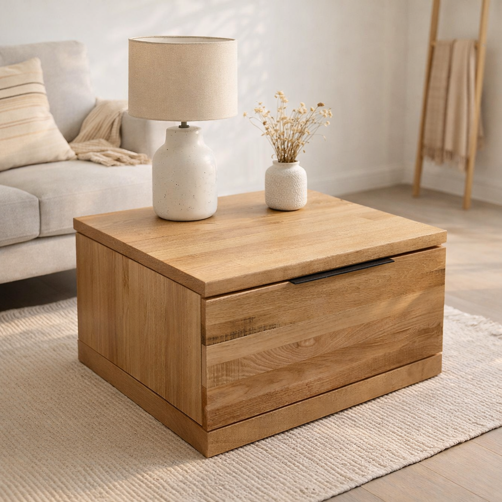 La Mont Lamp Table -Solid Wood Side Table with Storage