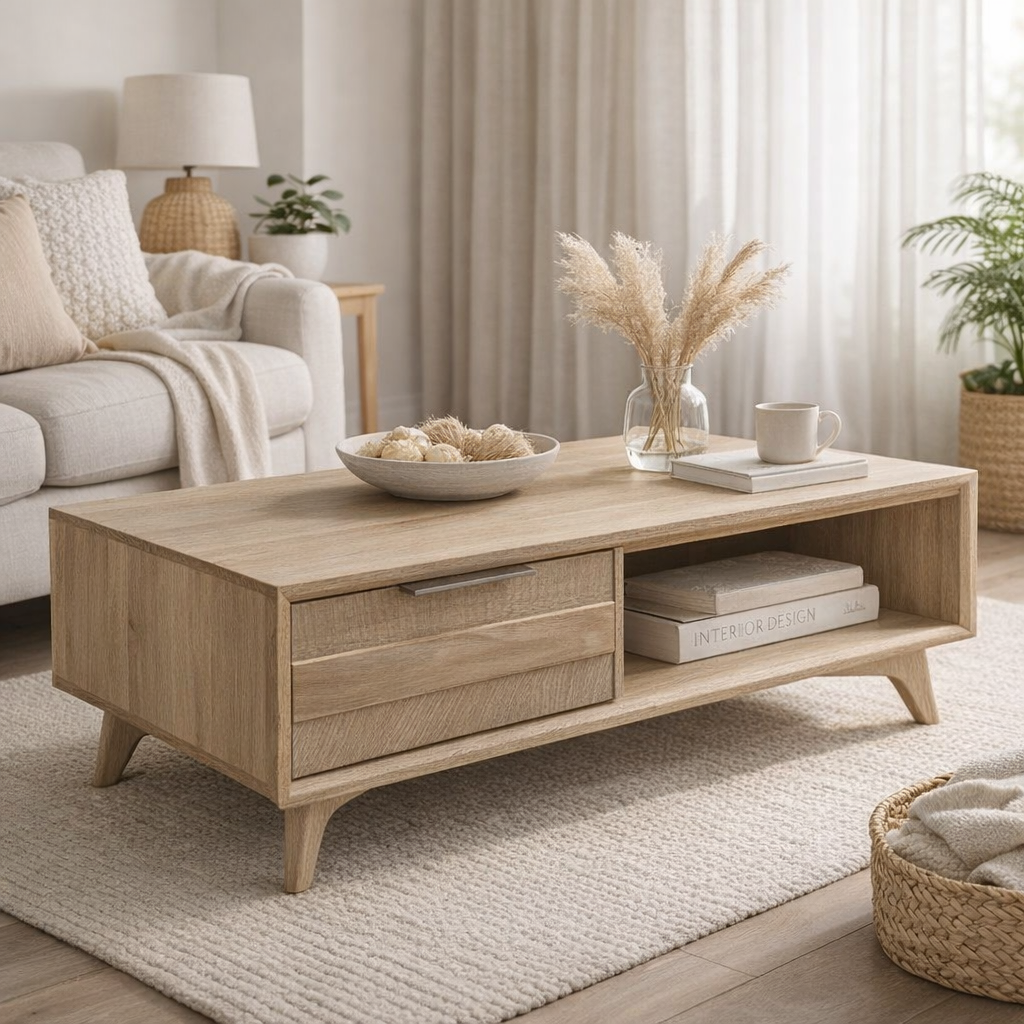 Larsen Coffee Table -2 Drawer Wood Living Room Table
