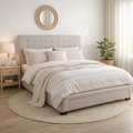 Bobby Double Bed with Storage Drawers -Light Grey Upholstered