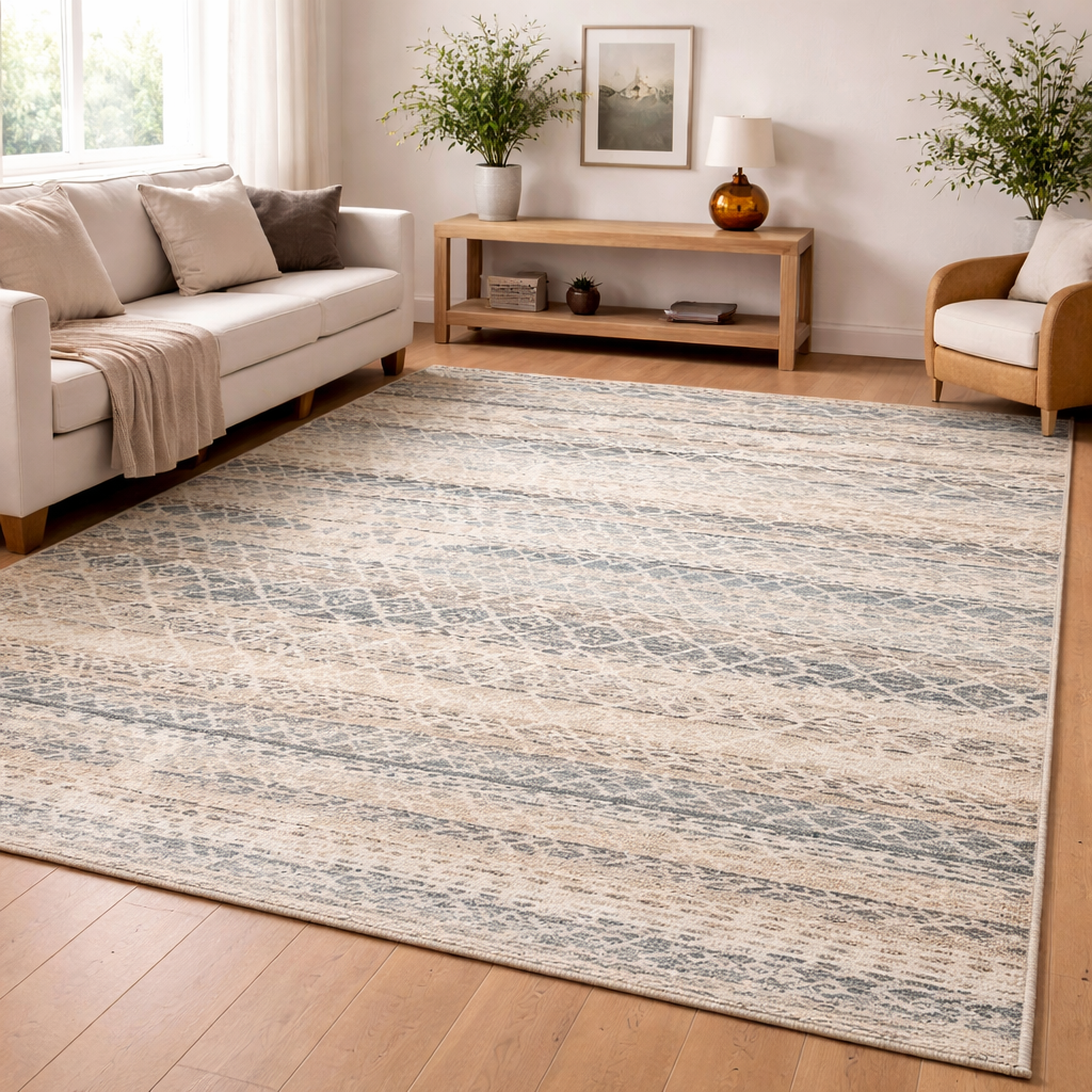 Byron Tribal Textured Rug -Natural Blue