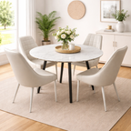 Marble Dining Set -Round Table with 4 Leather Chairs