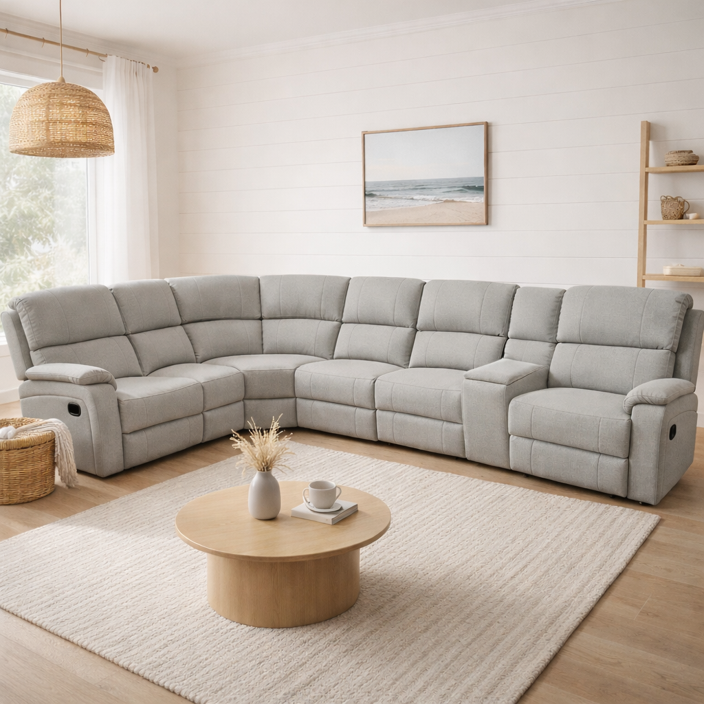 Virgo Corner Manual Recliner Suite -Light Grey