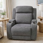 Nevada Fabric Electric Recliner Armchair -Grey with Cup Holder
