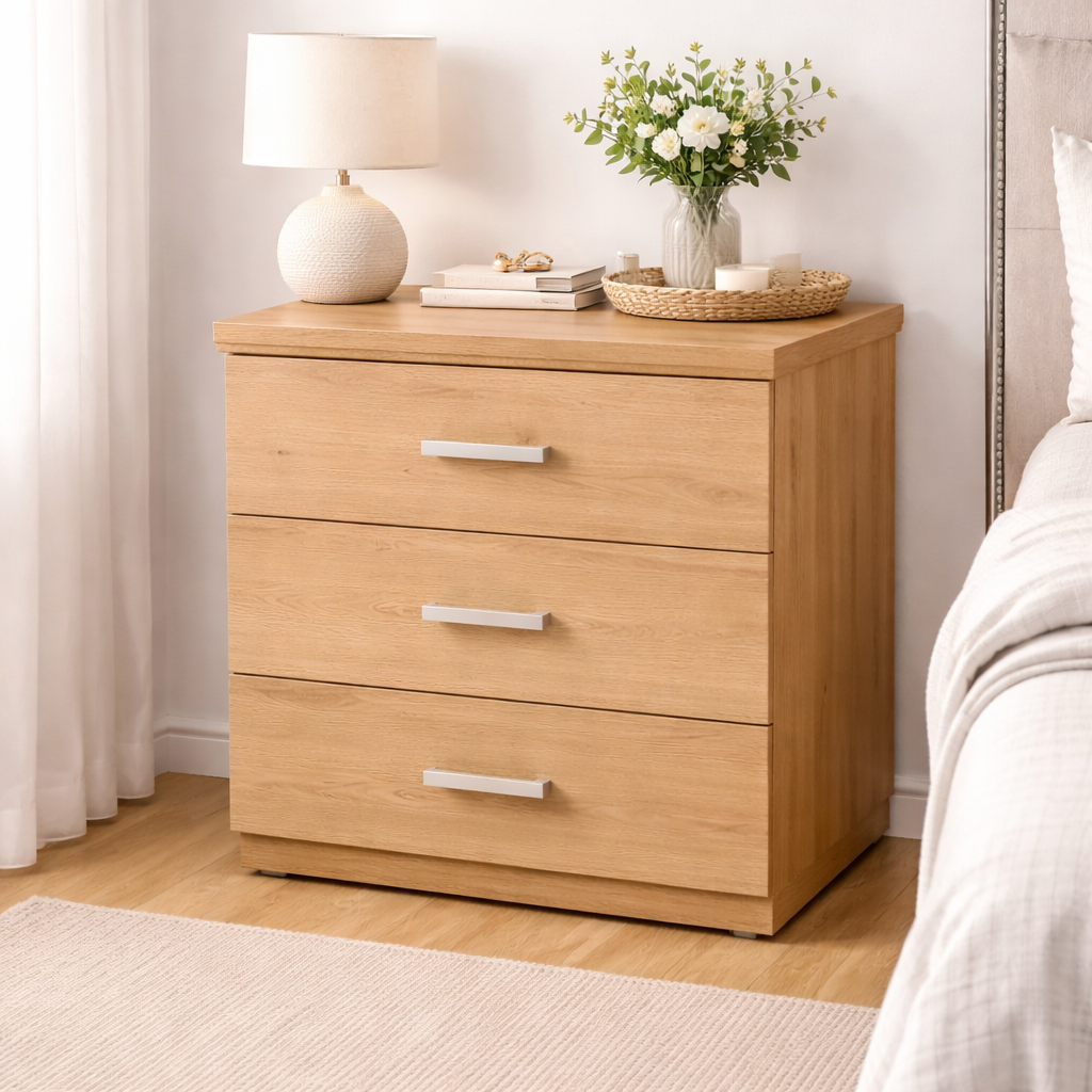 Nordic Oak Bedside -3 Drawer