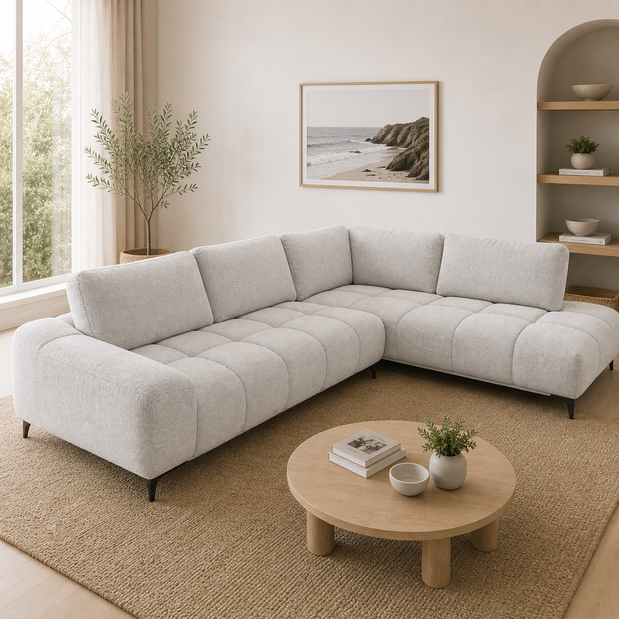 Odette Fabric Corner Sofa -Light Grey Modern Lounge