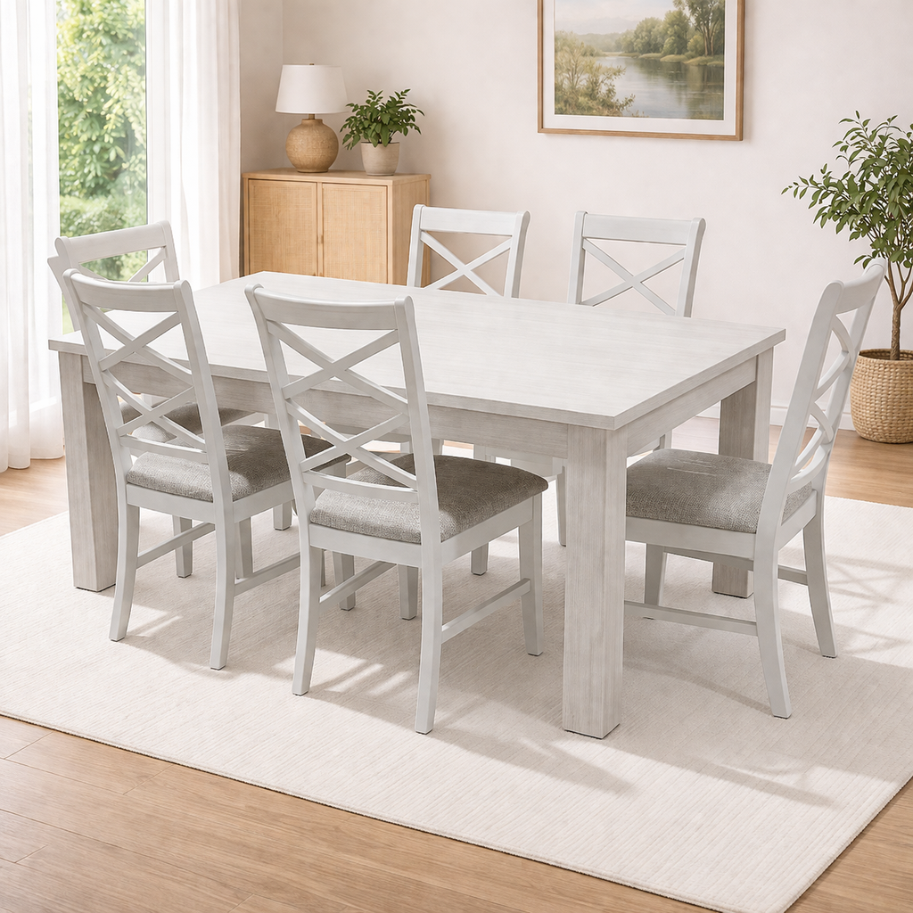 Paddington Dining Set -White 6 Seater (7PC)