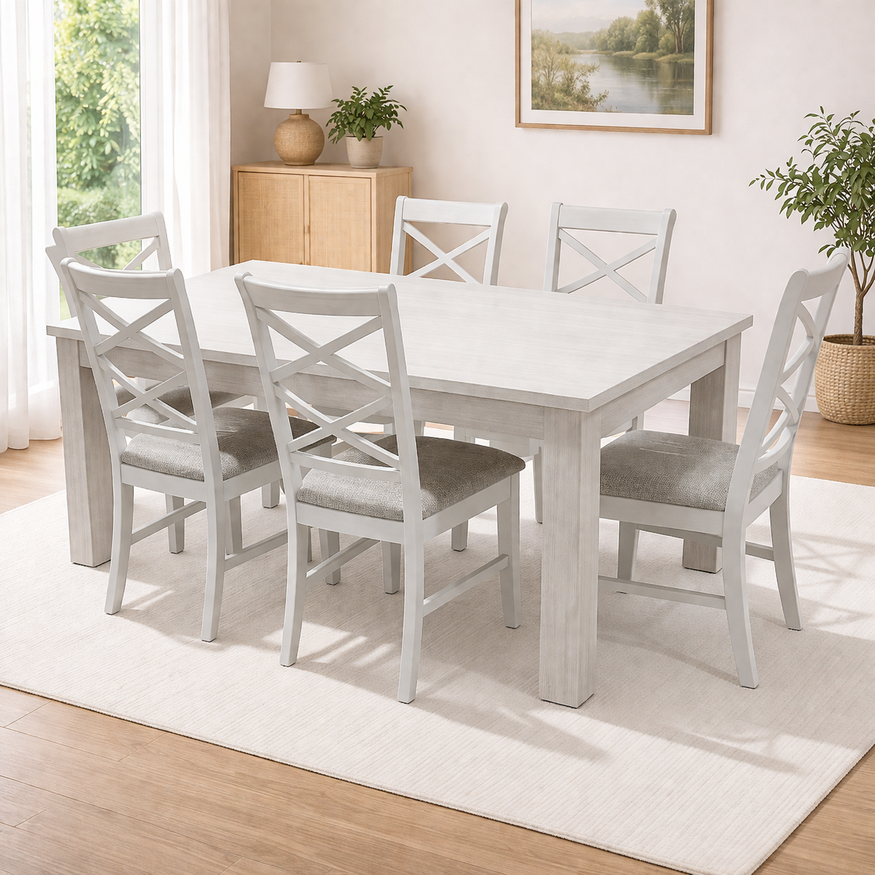 Paddington Dining Set -White 6 Seater (7PC)