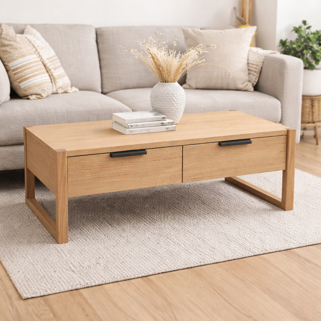 Perisher 2 Drawer Coffee Table -Light Oak Finish