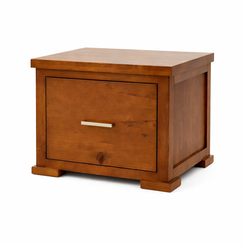 New York Solid Wood Bedside Table -Warm Timber Finish