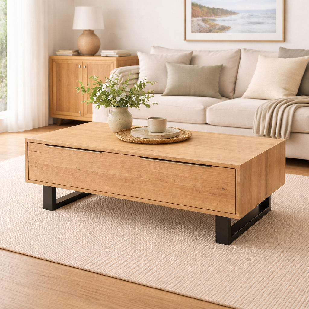 Southport Coffee Table -Light Timber with Hidden Storage
