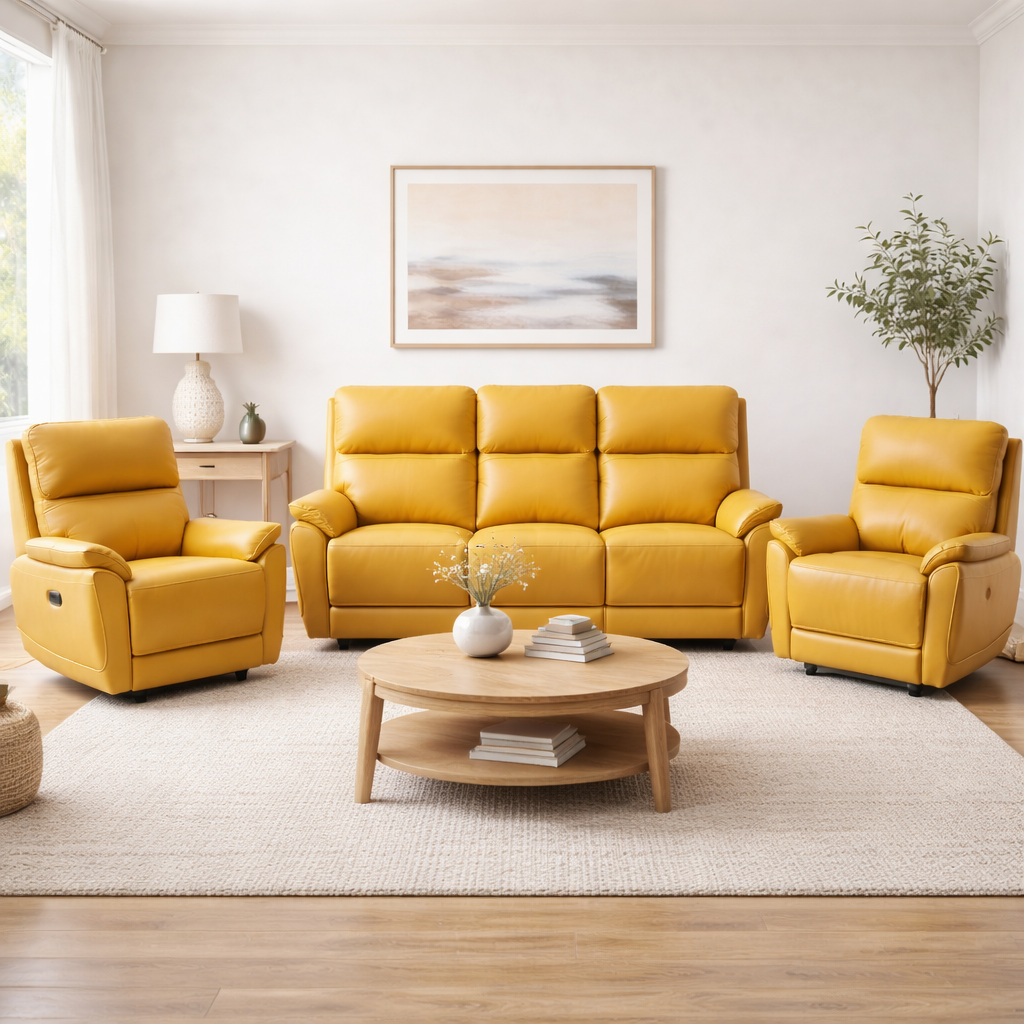 York 3 + 1 + 1 Leather Recliner Sofa Set -Tan