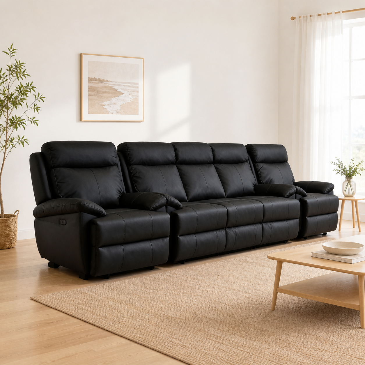 Texas 3+1+1 Manual Recliner Set -Black Leather Lounge