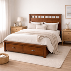 Homefur Double Bed with Storage Drawers -Timber Finish