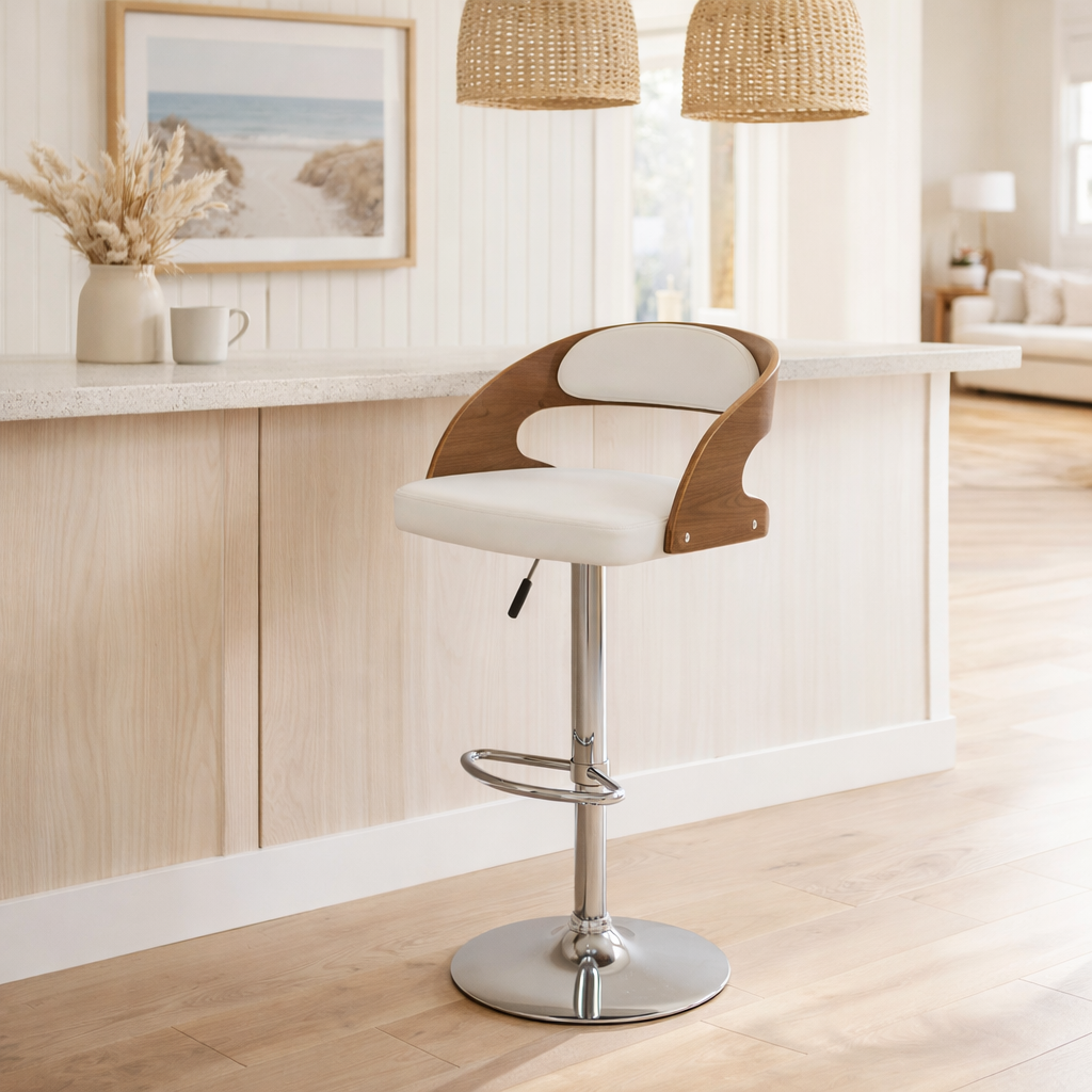Oslo Adjustable Bar Stool -White & Walnut